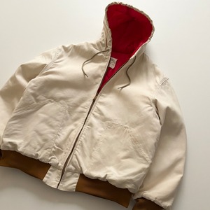 -USED- DUCK HOODED WORK JACKET –IVORY×RED LINING- [XL]