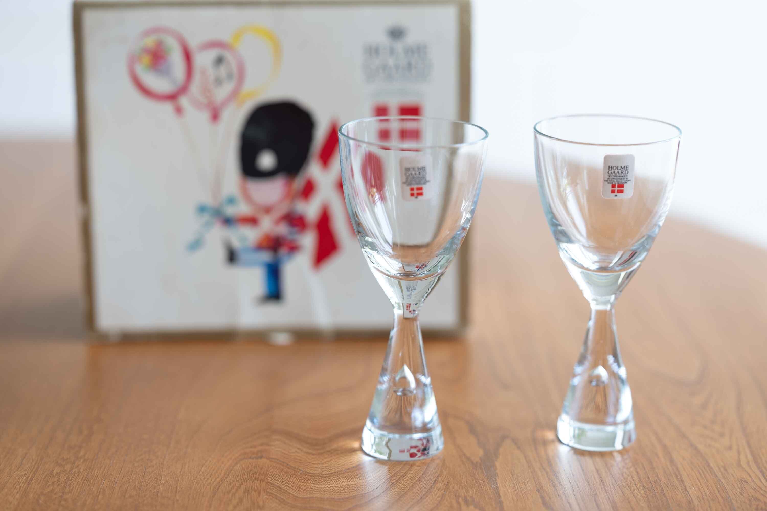 ホルムガード(Holmegaard )白ワイングラス2個セット 箱入り ビンテージ品 雫があるタイプ