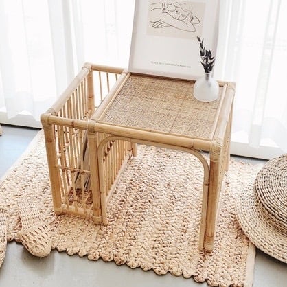 rattan wood magazine table B / ラタン ウッド マガジンラック サイドテーブル 棚 韓国 北欧