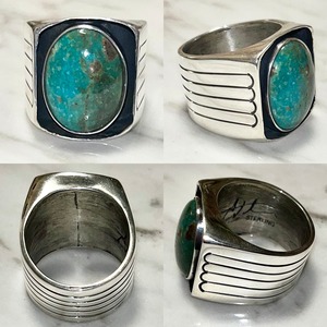 navajo Herman Vandever fox turquoise silver box ring