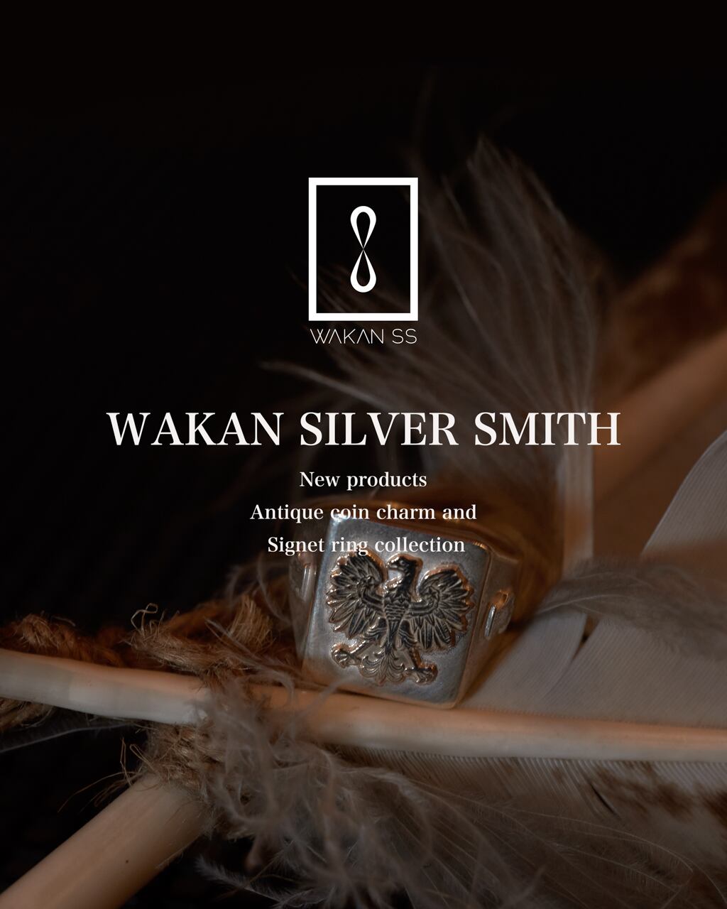 R-092 Rectangle signet ring flower (SV Poland Eagle) | WAKAN