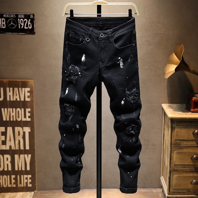 Slim fit paint damage vintage denim