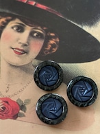 20mm Japanese ヴィンテージボタン 濃紺 Rose 薔薇 ローズ アクセサリーパーツ 装飾材