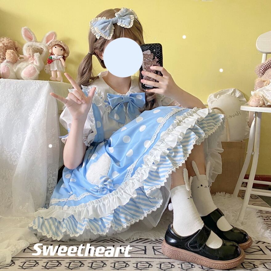 ScarletDoll2点セット青　ゴスロリ　しゅくれどーる　ロリィタ　ロリータ ゴスロリ通販 With U ゴシック ロリィタ セットアップ 半袖 ブラウス