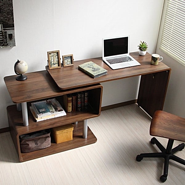 パソコンデスク コーナー 回転 L字型 幅120cm 幅85cm ブラウン | Pay