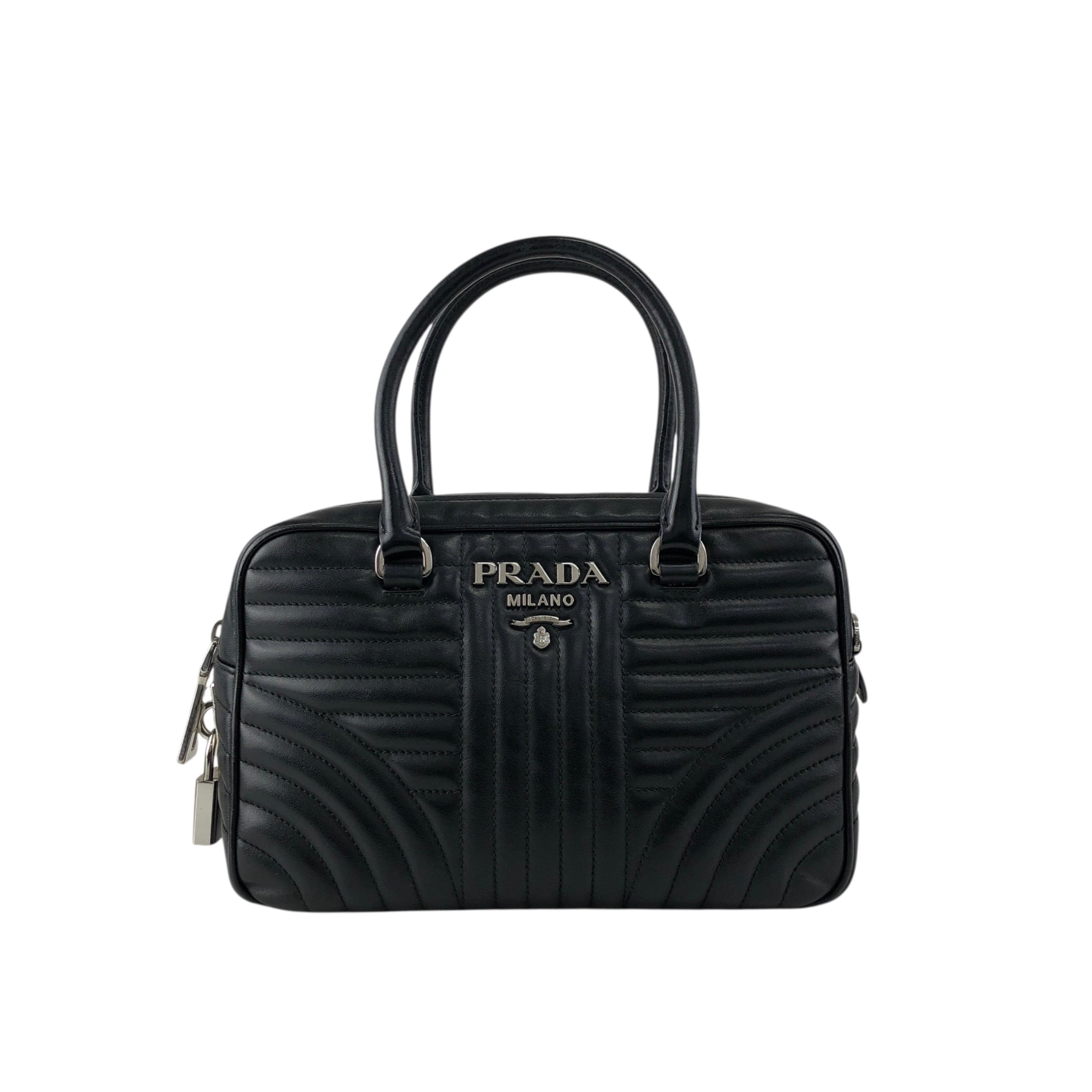 PRADA プラダ ハンドバッグ ブラック ロゴ レザー ダイアグラム ミニ