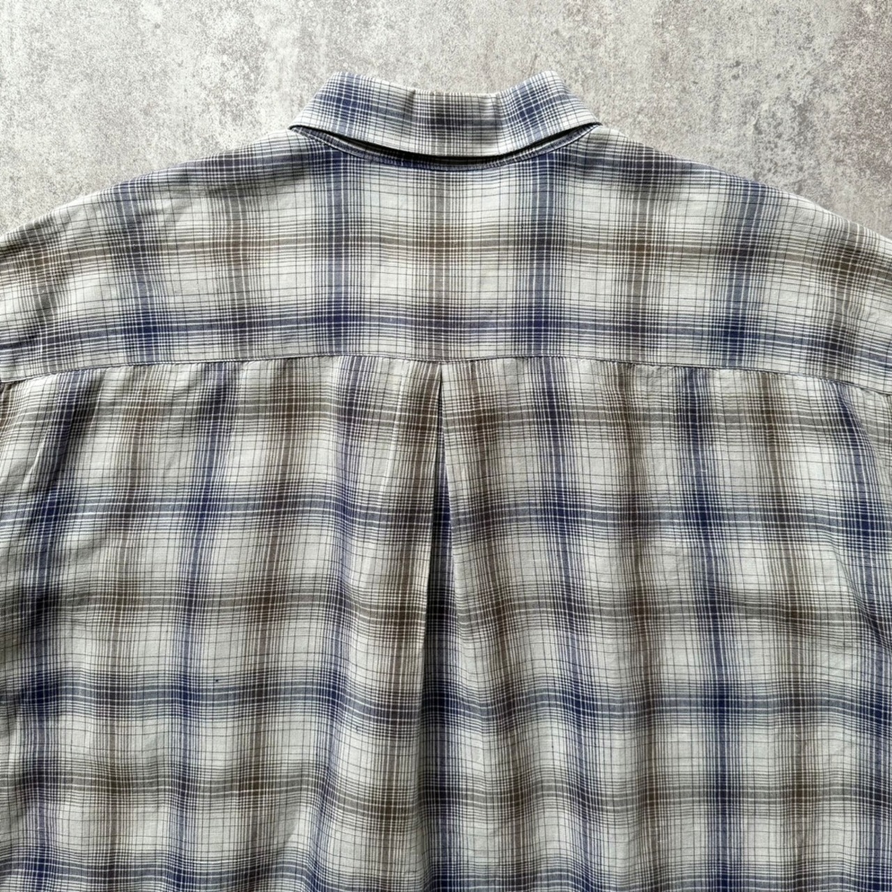 90s~ AXXA ombre check pattern ramie cotton BD shirt | Muri vintage