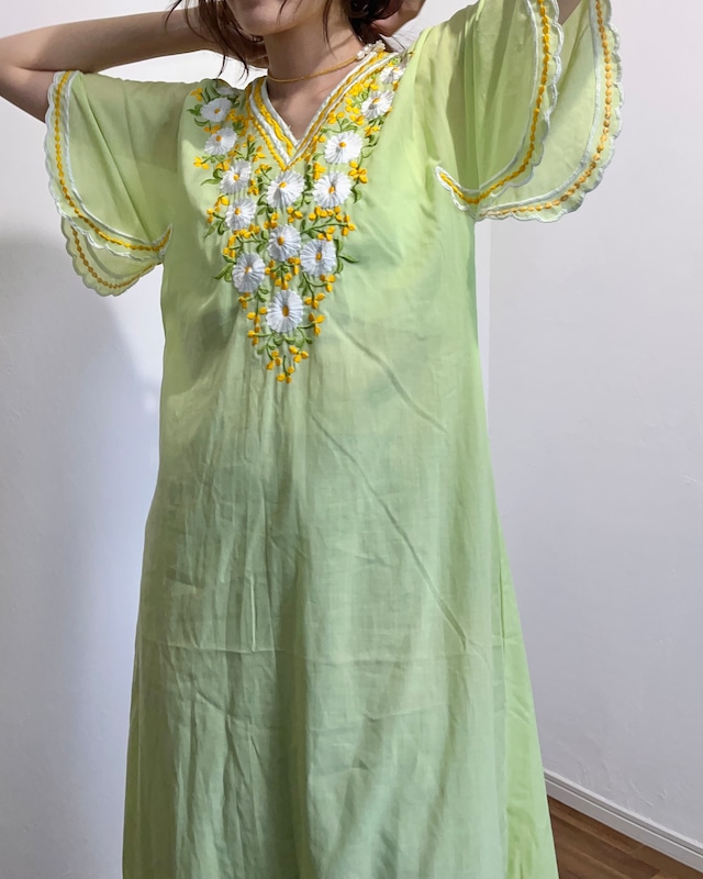 embroidery lime green dress