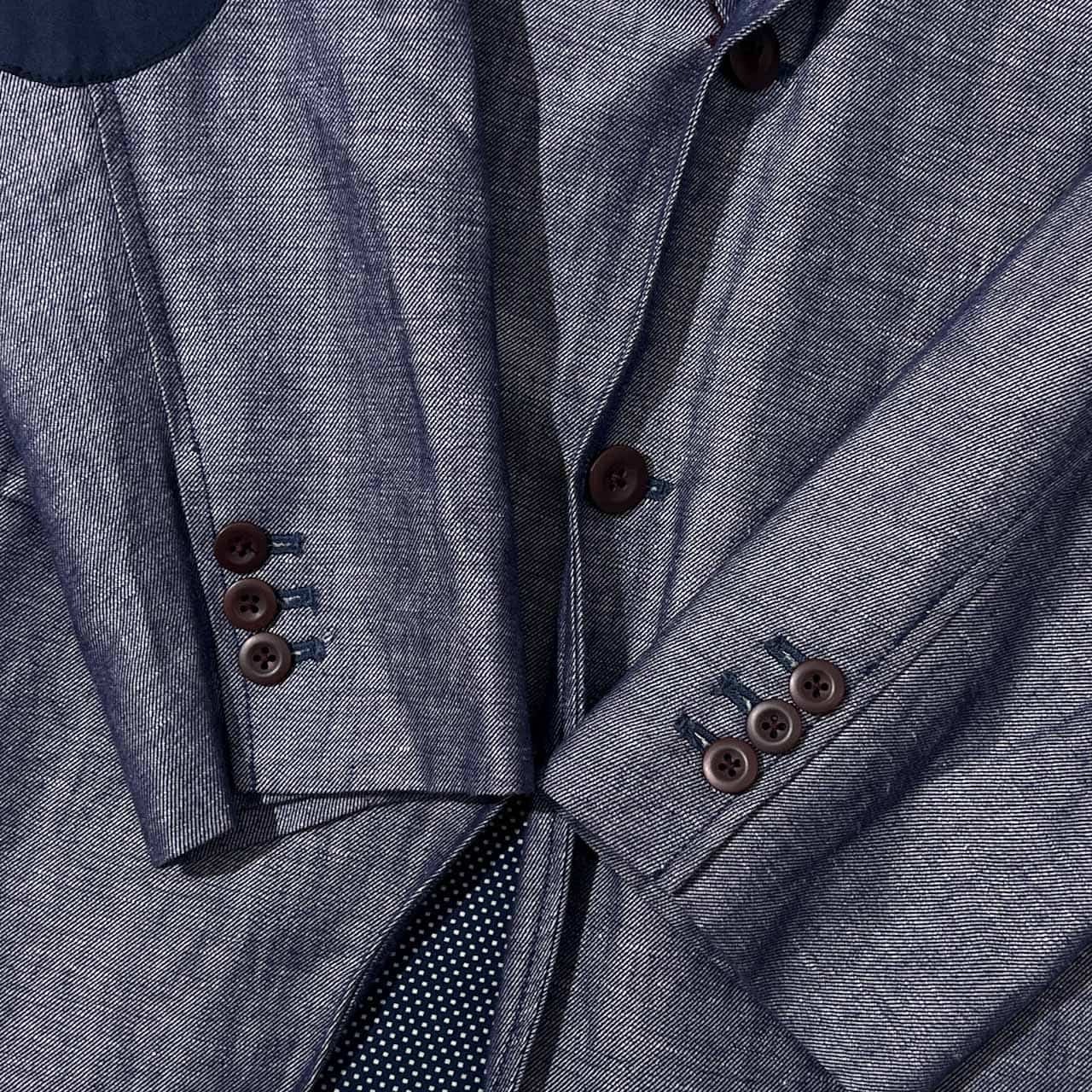 リネン混 TOMMY HILFIGER トミーヒルフィガー 裏ドット柄 エルボーパッチ シャンブレー テーラードジャケット L/メンズ 麻 本切羽