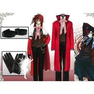 K2098b 黒執事☆ グレル・サトクリフ 赤ver コスプレ衣装+ウィッグ