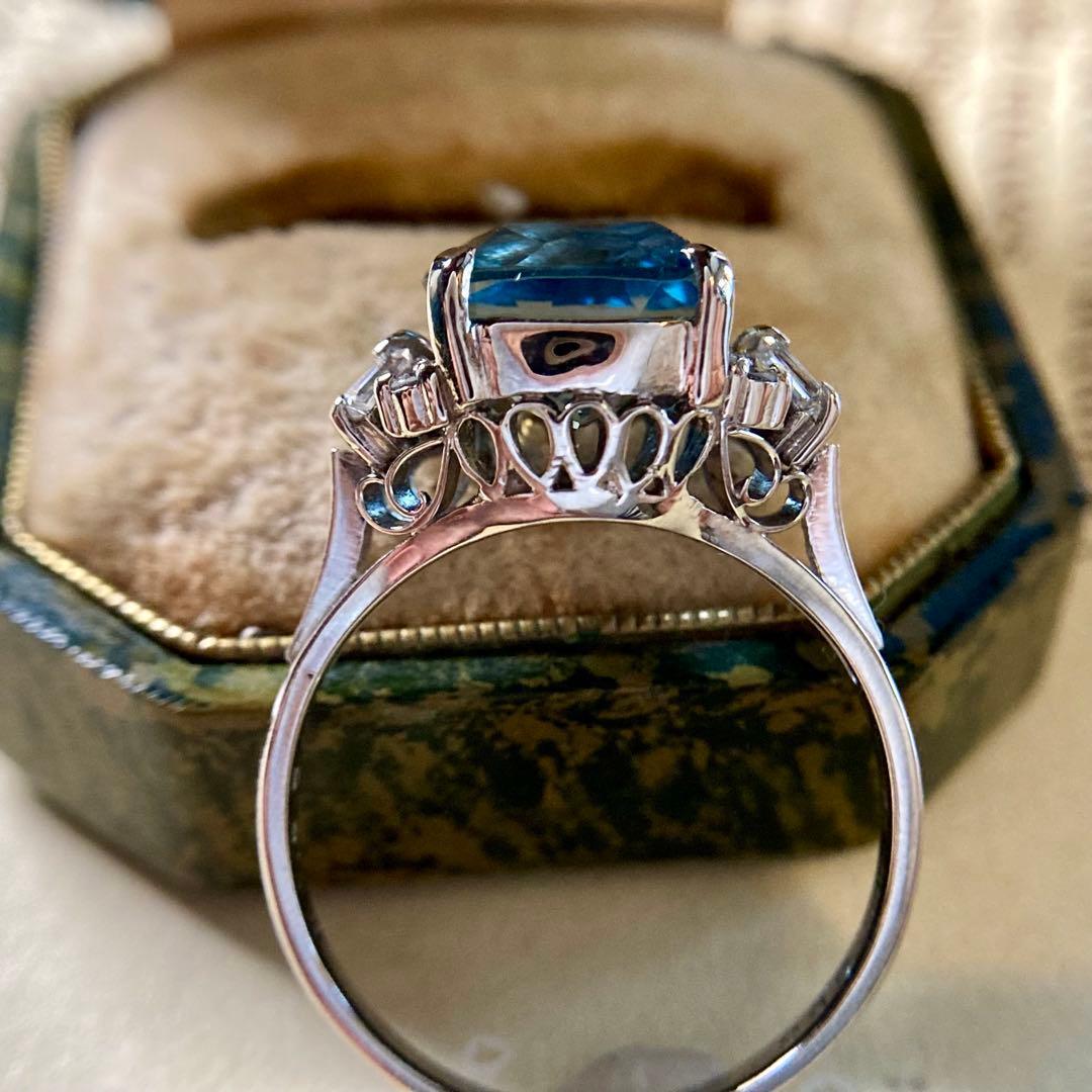 アクアマリンK14×STERLING 大ぶりオーバルリング ヴィンテージダイヤ付 サマーセール対象商品】pm900 南海の海景 アクアマリン ダイヤモンド
