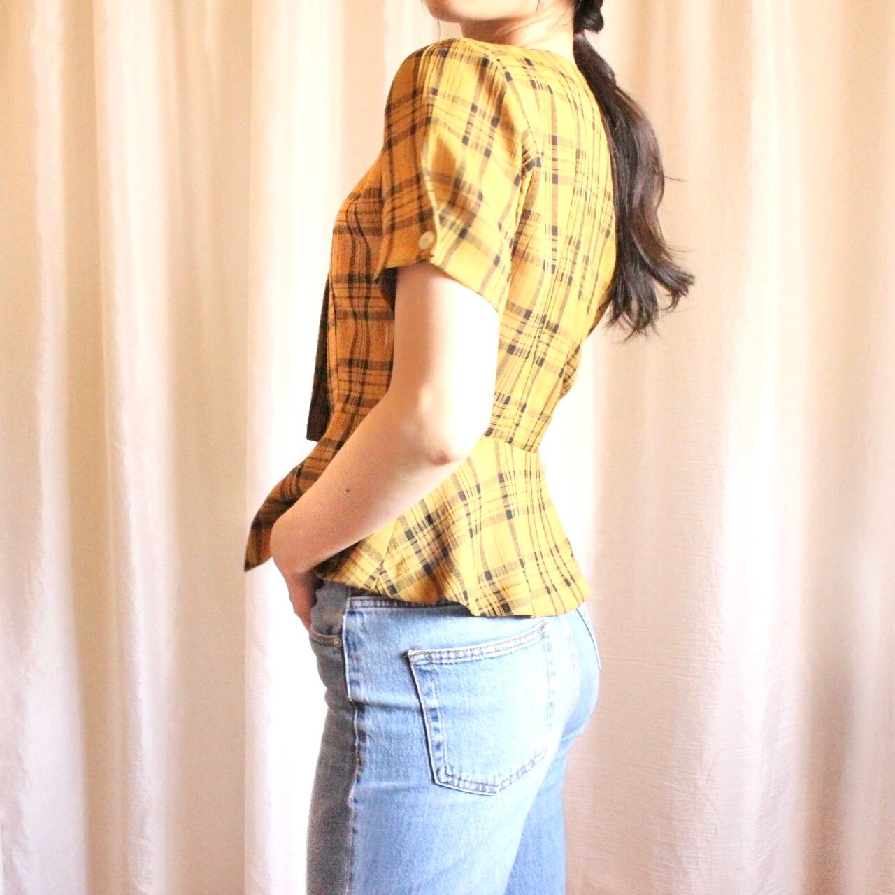 チェックブラウス イエロー【737】