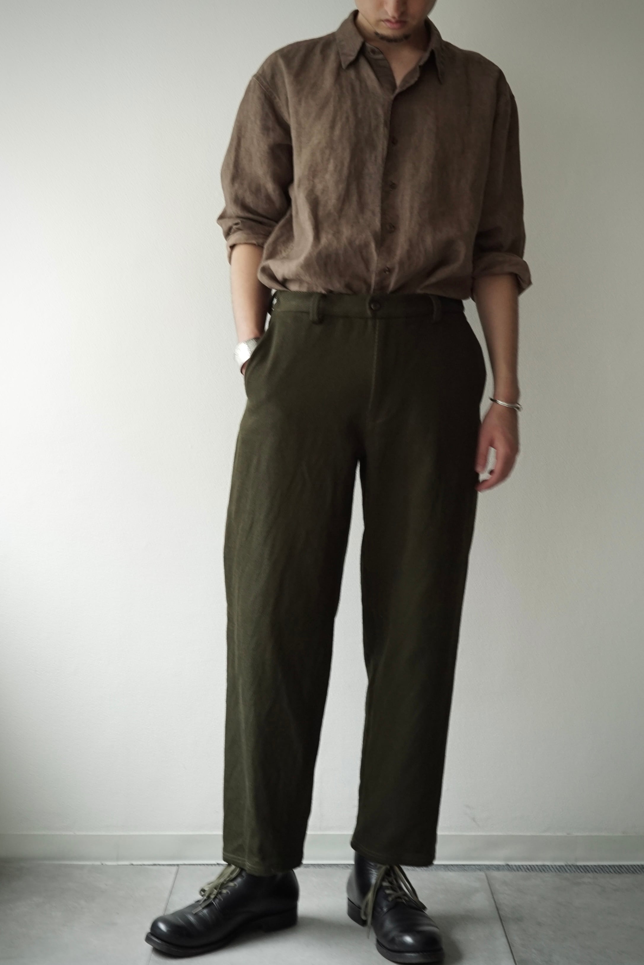 Heavy Cotton Kersey / Loosey Trousers (ARMY GREEN) | C O L I N A Heavy Cotton Kersey / Loosey Trousers (ARMY GREEN) | C O L I N A
