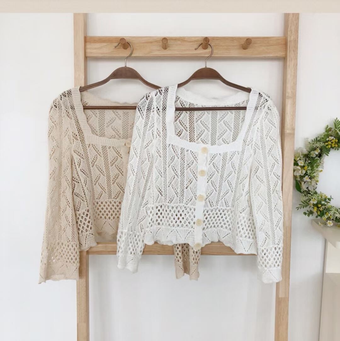 透かし編み コットンカーディガン　AJ1179-825