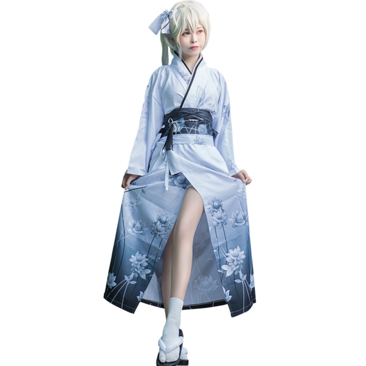 ロリータファッション 和ロリ夏服 蓮花グラデーション浴衣風6点セット