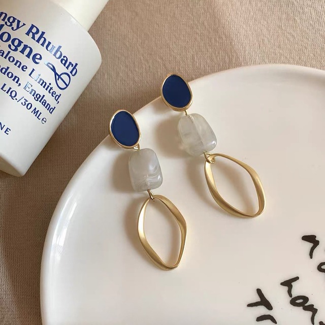 ブルー×ゴールドデザインイヤリング／ピアス　CH2996