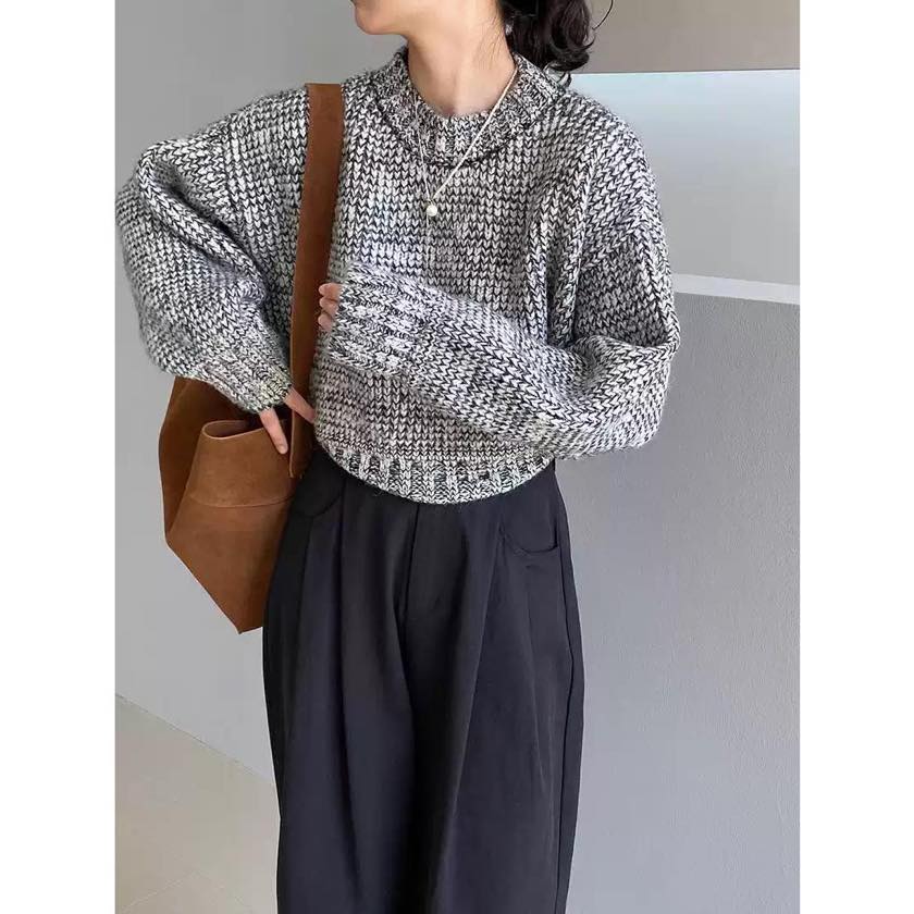 round neck short knit pullover colorer