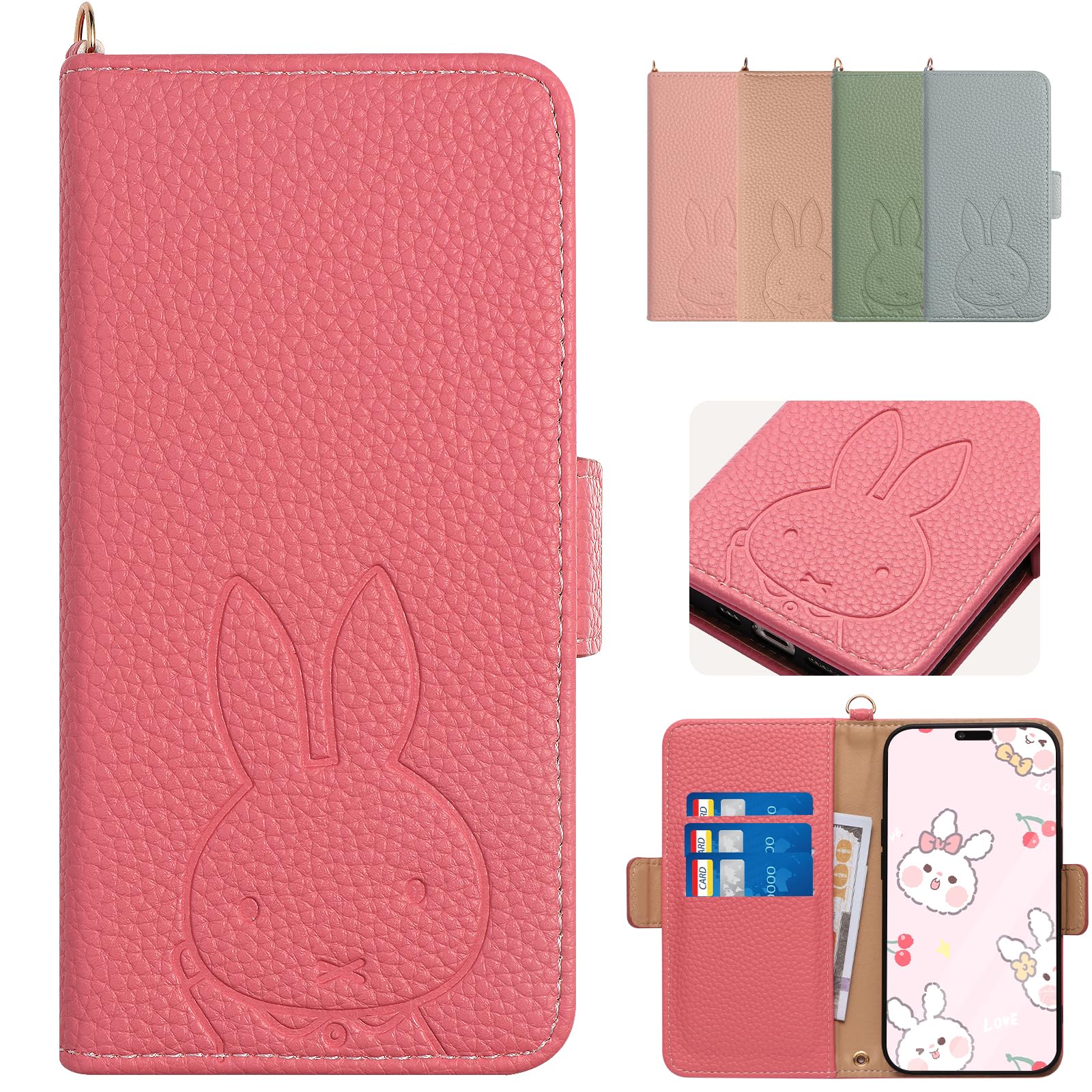 Kedic case 適合 aquos sense3 ケース 手帳型 aquos sense3 lite スマホケース キュートなウサギの絵が描かれたシンプルなデザインは、繊細なタッチと軽い質感で AQUOS Sense3 basic/Android One s7 手帳型ケース SH-02M SHV45 SH-M12 SHV48 ケース スマートフォンを保護します実用性も で ローズレッド