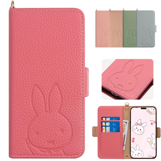 Kedic case 適合 aquos sense3 ケース 手帳型 aquos sense3 lite スマホケース キュートなウサギの絵が描かれたシンプルなデザインは、繊細なタッチと軽い質感で AQUOS Sense3 basic/Android One s7 手帳型ケース SH-02M SHV45 SH-M12 SHV48 ケース スマートフォンを保護します実用性も で ローズレッド