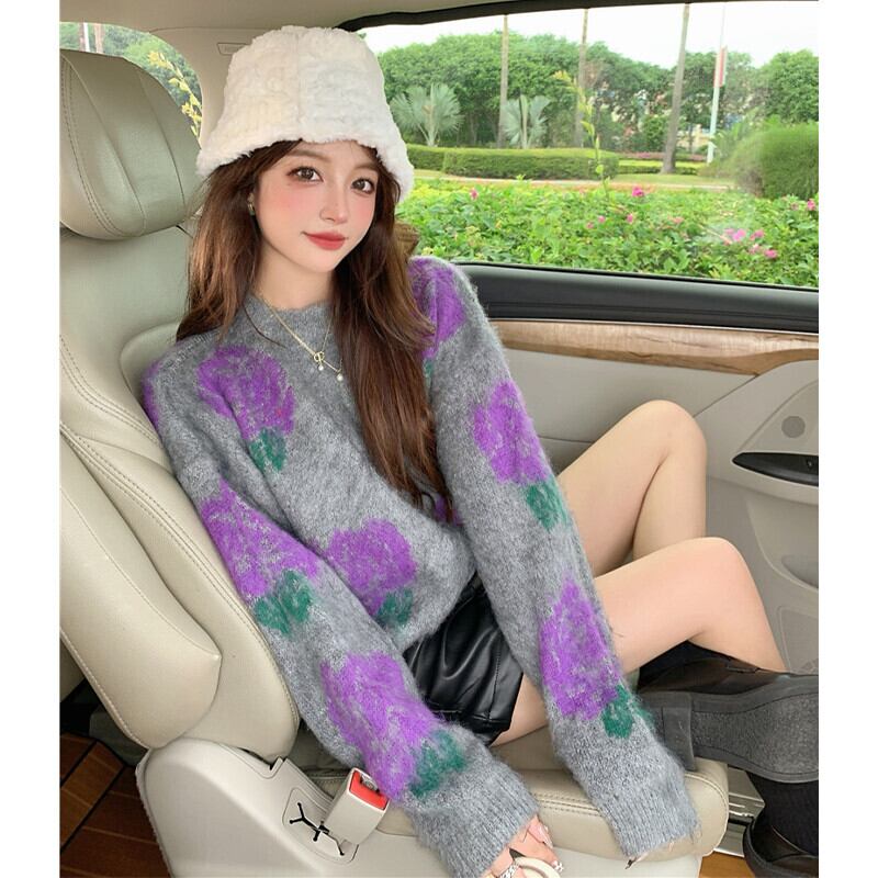 スタンダードジャカードラウンドネックセーター オータムウィンタールーズプルオーバー トップス ロング レトロ 大人ガーリー スウィート キュート カジュアル 秋物 冬物 Oネック ガールズファッション52231413928