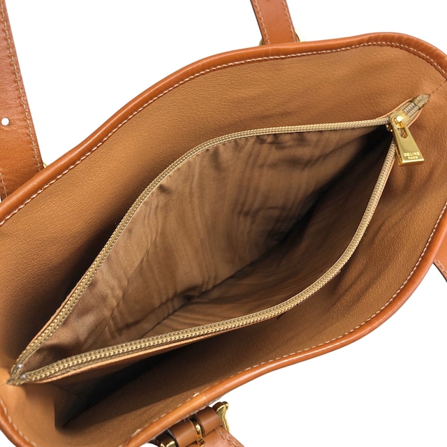 CELINE セリーヌ マカダム ハンドバッグ ブラウン ブラゾン型押し PVCレザー トートバッグ vintage ヴィンテージ オールド 2d6sne