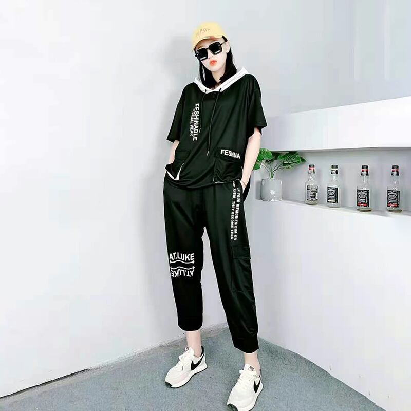 サマードレス フードTシャツ セーター スリム 大きめサイズ 夏物 ミックスインファッション30841937852