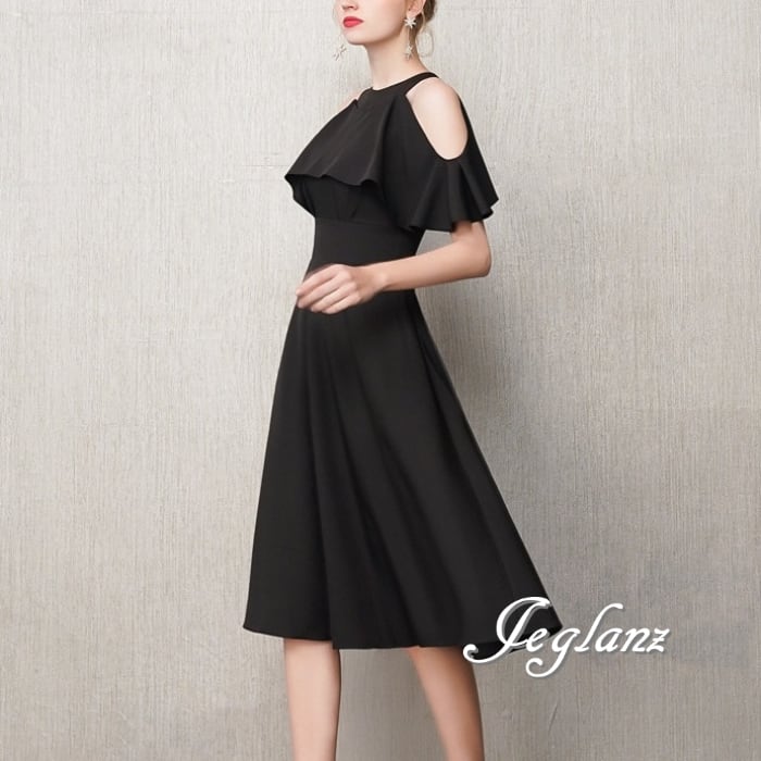 美ライン パーティドレス ワンピース オープンショルダー 2色 ミドル/ロング(M5715)ζ