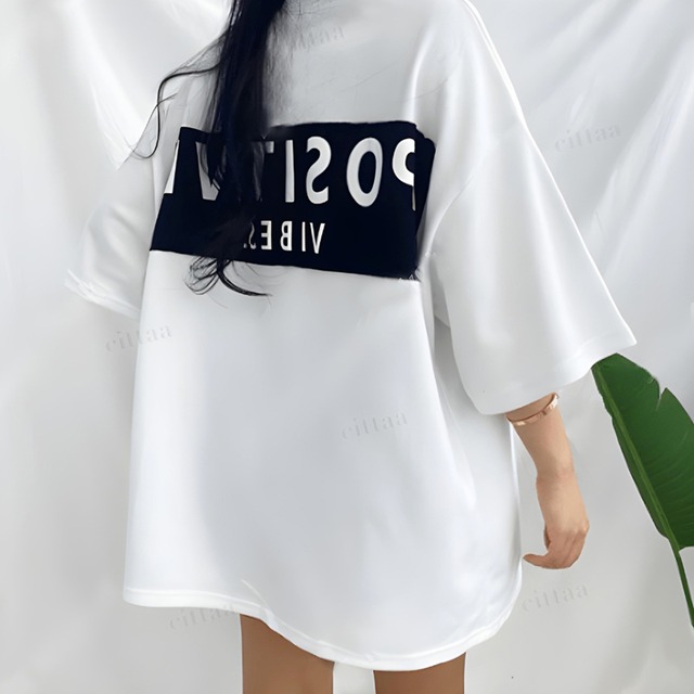 Y-3264　新作♡POSITIVEラベルオーバーサイズTシャツ　ホワイト　0825