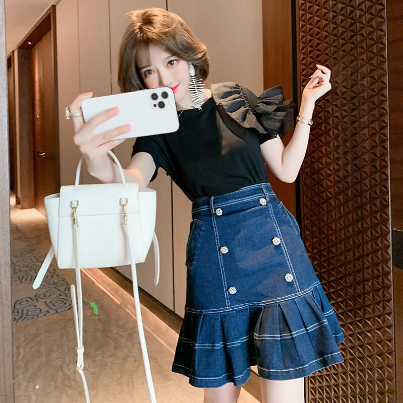 レースTシャツ ダブルブレストスカート ステッチ MIUCO4888713724