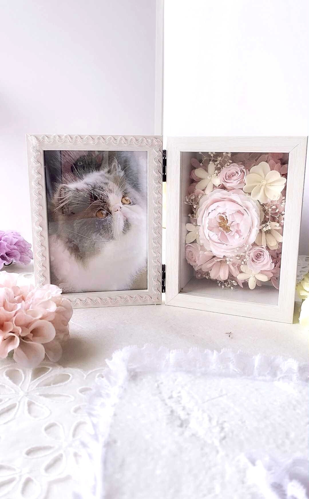 ことばの花束フラワーフレーム【PE-604】約14.5×21.5㎝│木枠両面ガラスフレーム│贈り物｜写真│名入れ│メッセージ対応｜記念日│誕生日ギフトに