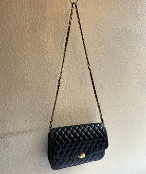 Italy "Black Leather" Quilted Shoulder Bag -Rectangle-