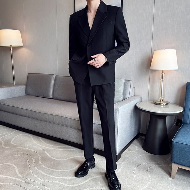 ツーピース シングルブレストカジュアルスーツ 2カラー　V0177