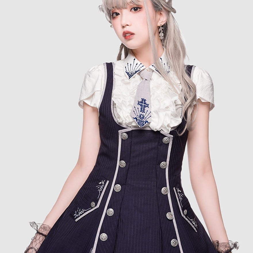 ロリータファッション 軍服ロリータジャンパースカート ネイビー 制服
