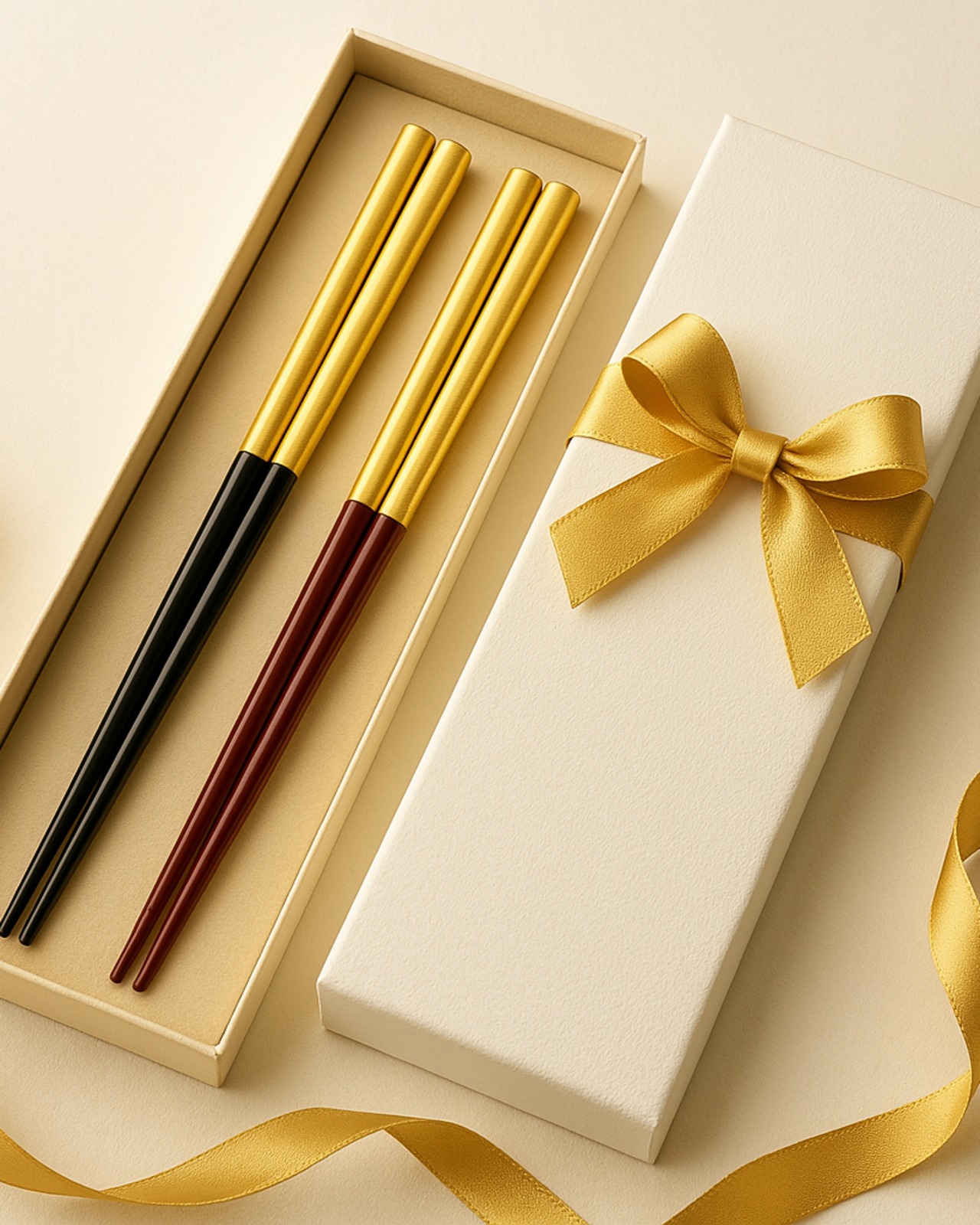 金箔夫婦箸 「半塗/二膳(桐箱入)」