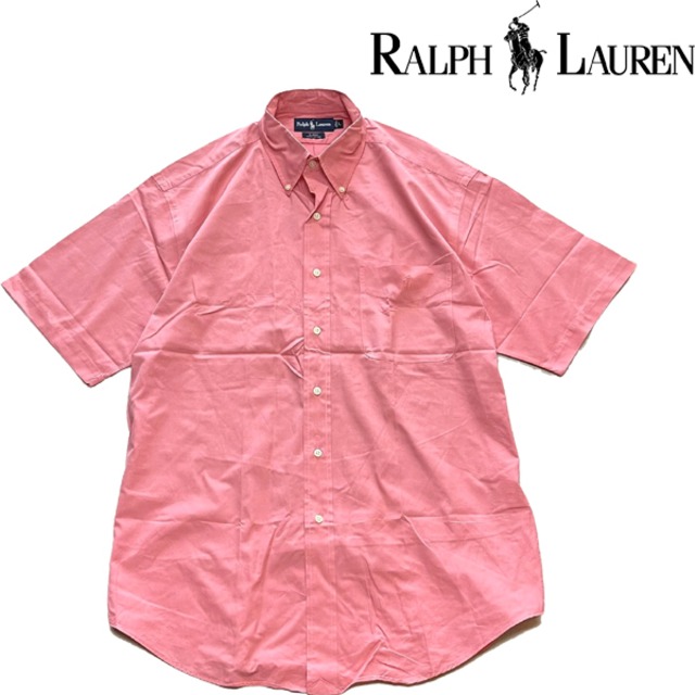 1点物◇ラルフローレン90sビンテージPOLOピンク半袖シャツ古着Lメンズ
