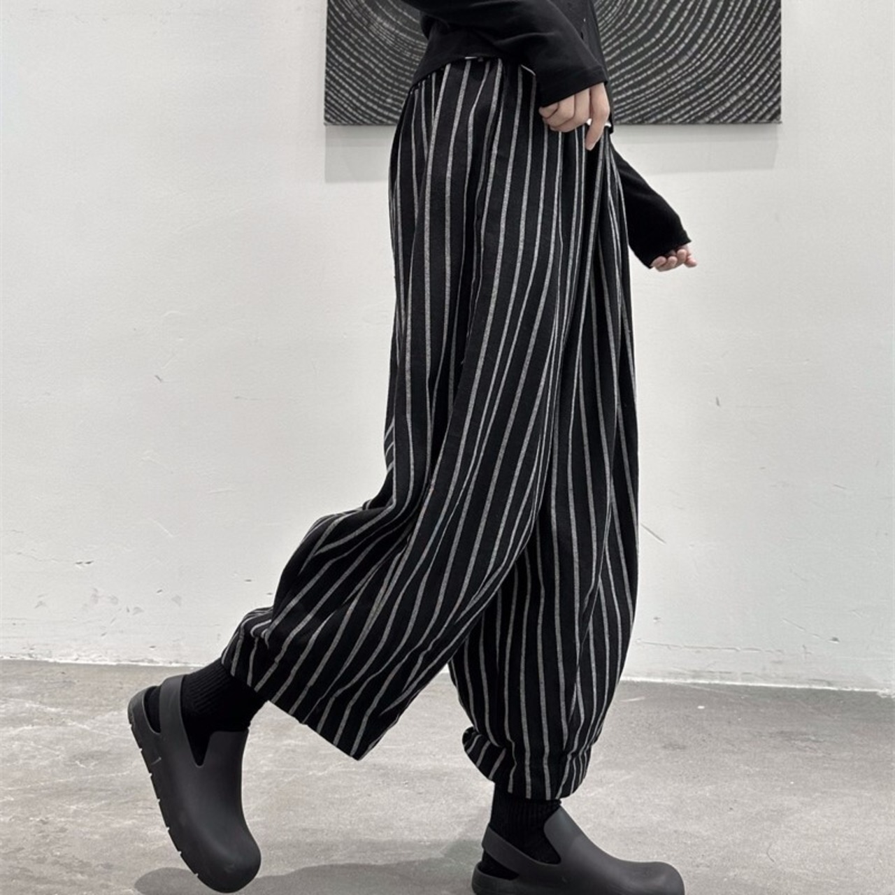 Black Striped Casual Pants / ブラック ストライプ カジュアル パンツ