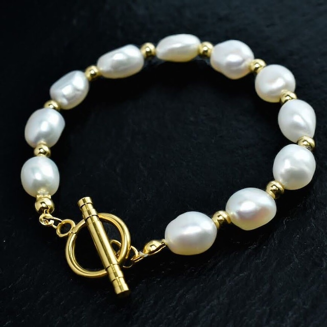 Big natural freshwater pearl mix bracelet gold