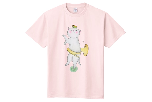ホルン猫のＴシャツ(ピンク)