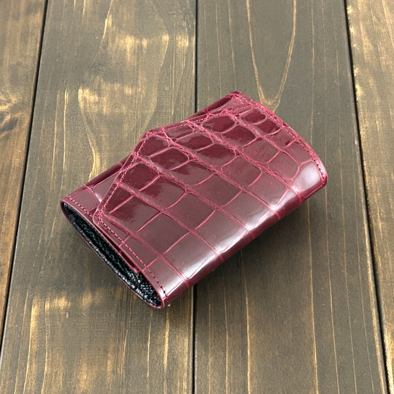 クロコダイル × リザード コンパクトウォレット ボルドー