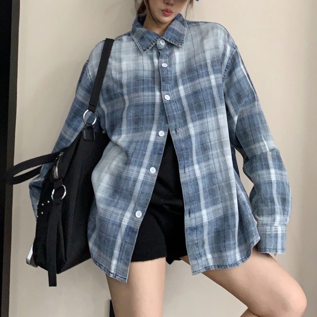 yellow check denim point shirt　イエローチェック柄デニムポイントシャツ　J2173