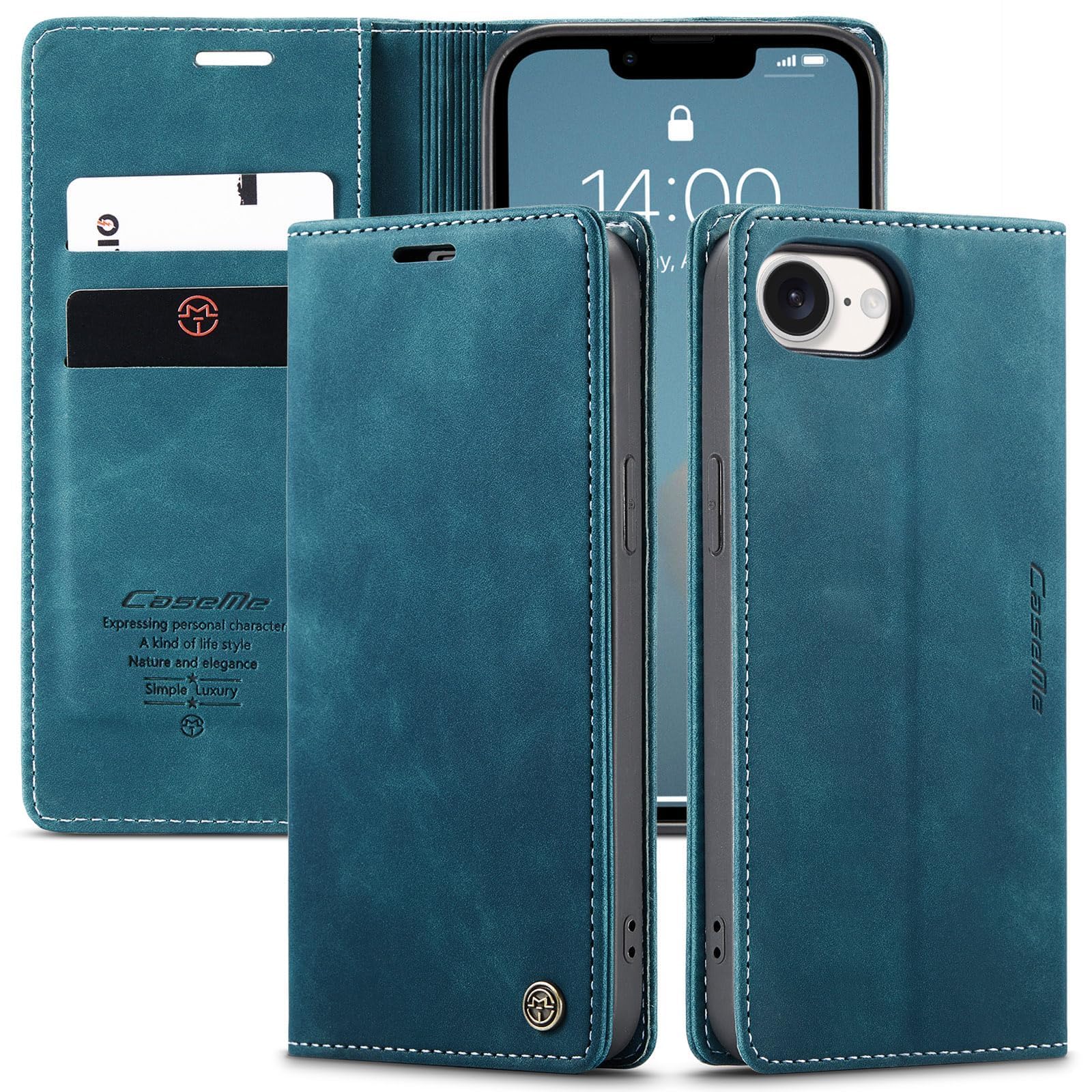 OURJOY iPhone 17e/16e 用 ケース 手帳型 横置き機能 レザー TPU 全面保護 耐衝撃 マグネット式 カード収納「グリーン」