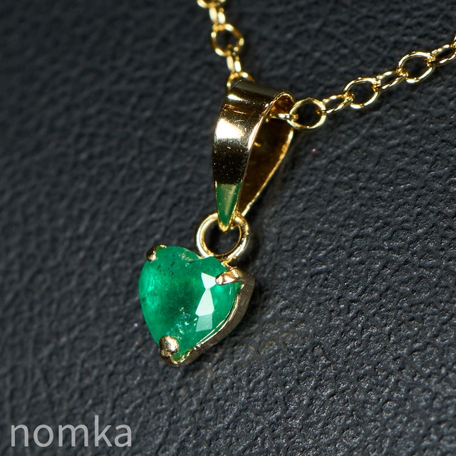 【5月の誕生石/宝石質】エメラルドハートカット ネックレス(K18/14kgf) njew-0005