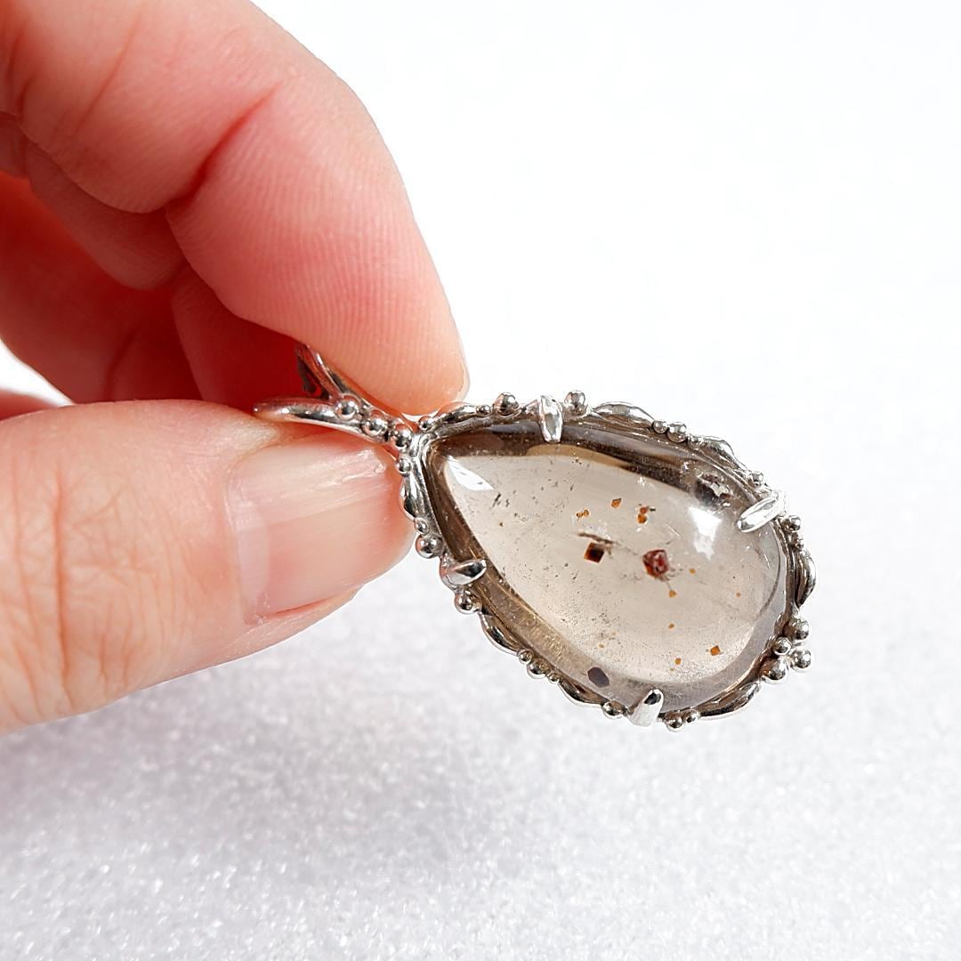 スモーキークォーツガーネット真珠ダイヤモンドペンダント K18 3.6g