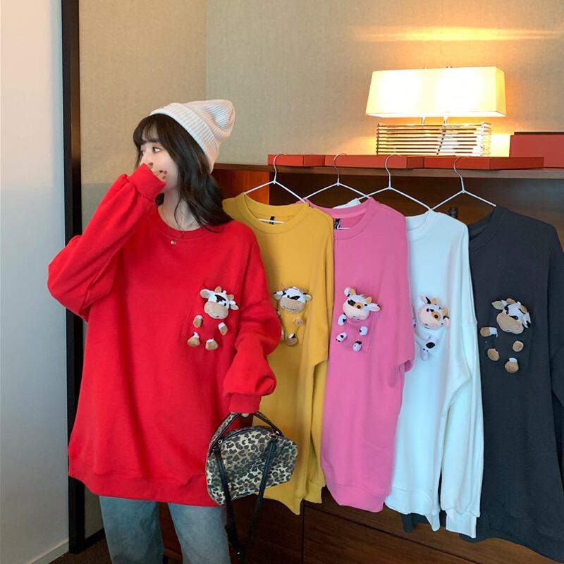 スプリングスタイル薄手ルーズブラウス ラウンドネックプルオーバー 長袖スリーブレッドセーター レディース ロング 春物 Oネック 試着室17867478001