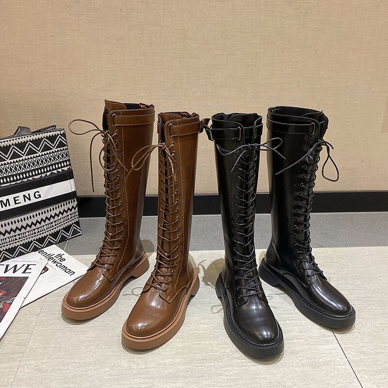 レディースカジュアルレッドブラックブーツ ロング レース 靴 シューズ レースアップ 部族の婦人靴7710156456