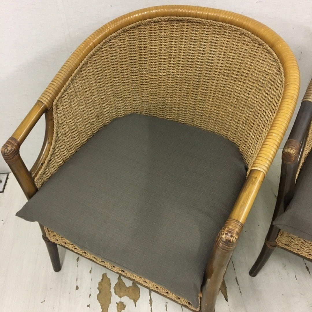 25108 アンティークラタンチェア 2脚セット ラウンジチェア 籐 ◇大阪