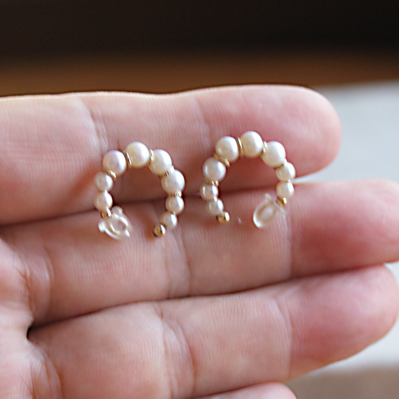 minikin]14kgf/淡水パールカーブピアス 14kgf 淡水パール