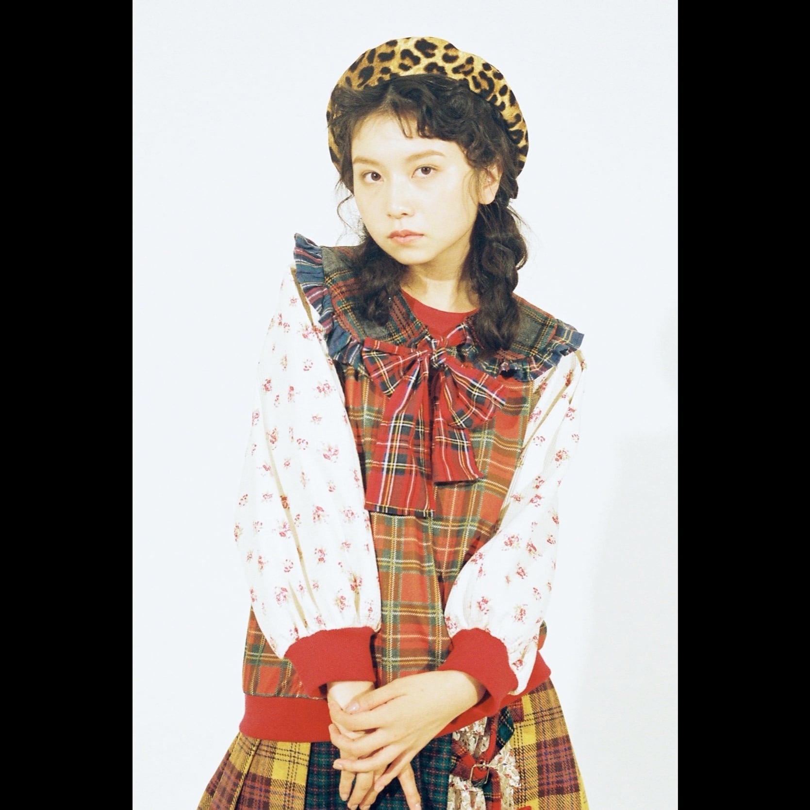 ハートチェックベレー帽　BLACK