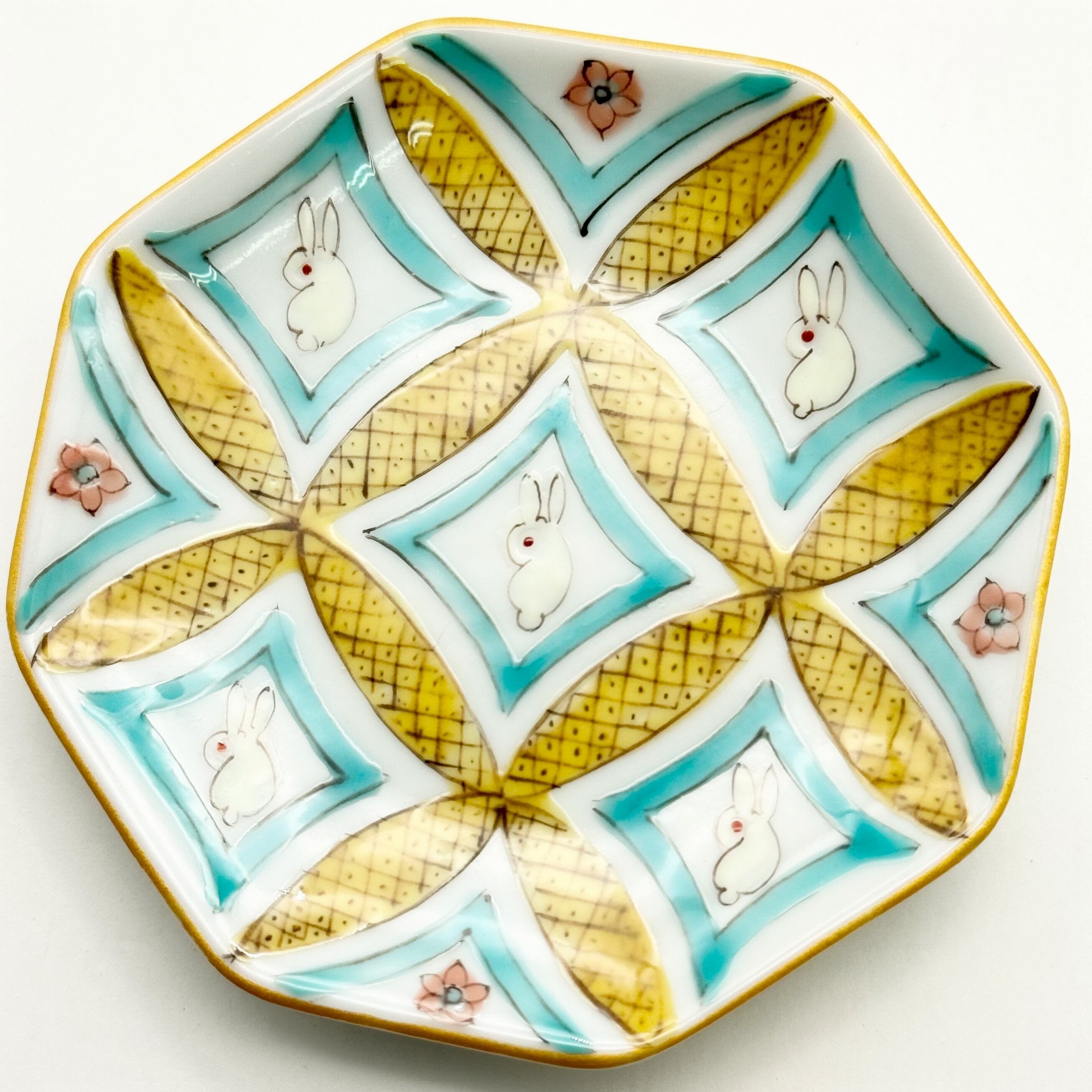 七宝うさぎ(黄色) 八角豆皿《曽我部治子》 | 24to3［西富陶磁器