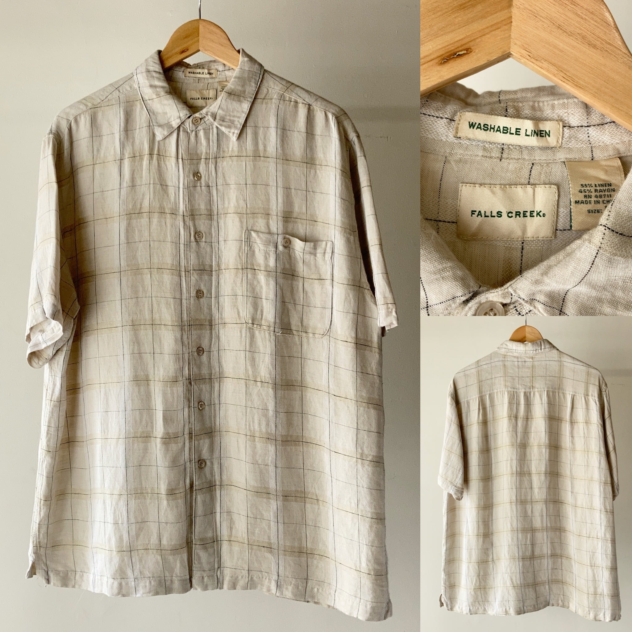 リネンレーヨンチェックシャツ ライトベージュ SIZE L【0611A46 リネンレーヨンチェックシャツ ライトベージュ SIZE L【0611A46